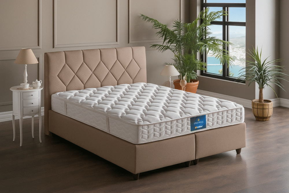 Boxspringbett + Kopfteil Sleepy + Matratze Unstress